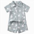 thumbnail image 1 of kpoplk Toddler Baby Boy Girl Clothes Shirt Tops Bowtie Shorts Set Little Boy's Clothing Summer Cartoon Print Outfits Striped Outfit Children's Day Gift 2PCS Set 18-24 Months,Blue, 1 of 4