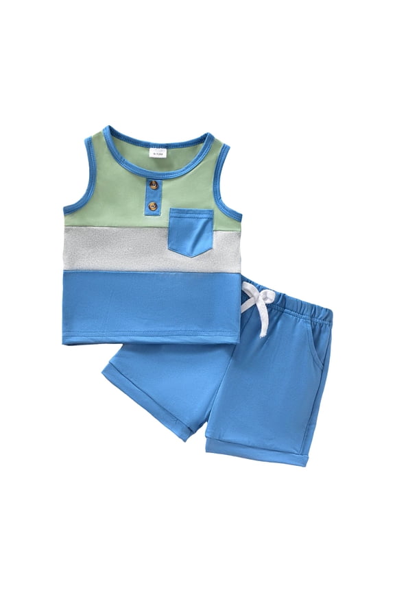 Toddler Baby Boy Summer Clothes Funny Letter Tank Top Sleeveless Shirt And Shorts Set 2 Piece Infant Boy Outfit(Blue,18-24 M)