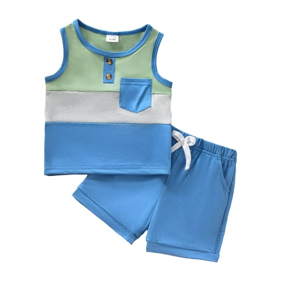 kpoplk Toddler Baby Boy Summer Clothes Funny Letter Tank Top Sleeveless Shirt And Shorts Set 2 Piece Infant Boy Outfit(Blue,18-24 M)