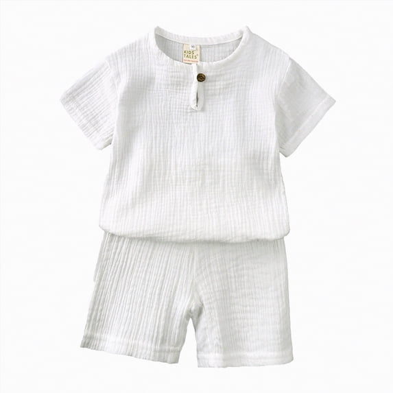 kpoplk Toddler Baby Boy Summer Clothes Short Sleeve Letter Print Shirt and Elastic Waist Shorts Set Summer 2Pcs(White,3-4 Y)