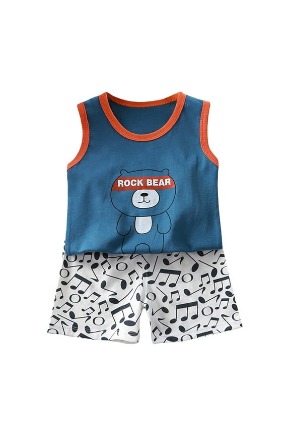 Toddler Baby Boy Summer Clothes Sleeveless Letter Print Tops Striped Short Sets 2pcs Baby Boy Outfits(Blue,4-5 Y)