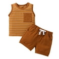 thumbnail image 1 of kpoplk Toddler Baby Boy Summer Outfit Sleeveless Tank Tops + Casual Shorts Set 2 Piece Infant Beach Clothes(Brown,0-6 M), 1 of 6