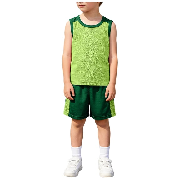 kpoplk Toddler Baby Boy Summer Outfits Sleeveless Color Block Tank Top Soft Shorts 2-Piece Set(Green,11-12 Y)
