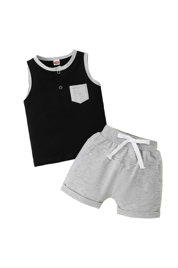 Toddler Baby Boys Outfit Sleeveless Vest Tank Tops Casual Shorts Sets 2PCS Summer Baby Clothes(Grey,3-4 Y)