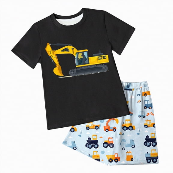 kpoplk Toddler Baby Boys Summer Clothes 18M-3T 2Pcs Set Race Car Dinosaur Print Short Sleeve T-Shirt and Shorts(Black,3-4 Y)