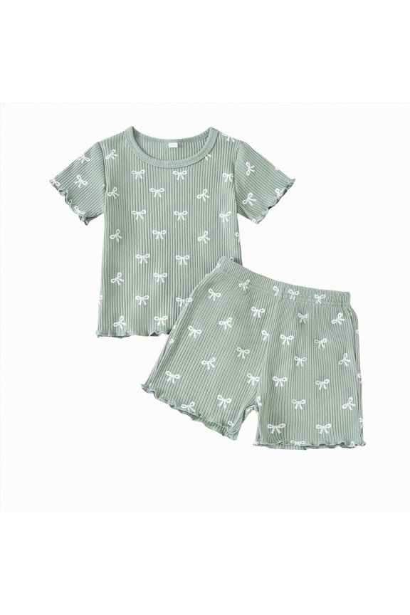 Toddler Baby Girl 2PCS Embroidered Short Sleeve Tops Elastic Waist Shorts Outfits Set(Green,6-12 M)
