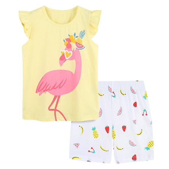 kpoplk Toddler Baby Girl Clothes 12M-5T Girls Spring Summer Outfit, Sleeveless Ruffle Bowknot Top + Floral Short 2 Piece Set Size 3-4 Years,Yellow