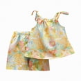 thumbnail image 1 of kpoplk Toddler Baby Girl Clothes Summer Linen Outfit Bows Ruffle Tank Tops Shirts + Ruffled Short Set 12 18 24 Month 2T 3T(Yellow,12-18 M), 1 of 4