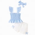 thumbnail image 1 of kpoplk Toddler Baby Girl Clothes Summer Linen Outfit Bows Ruffle Vest Shirts + Ruffled Short Set 12 18 24 Month 2T 3T(Light Blue,3-4 Y), 1 of 7