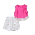 thumbnail image 1 of kpoplk Toddler Baby Girl Summer Clothes Ruffle Sleeveless Print Tops Kid Shorts Set Cute 2Pcs Infant Outfits Size 3-4 Years,Hot Pink, 1 of 8