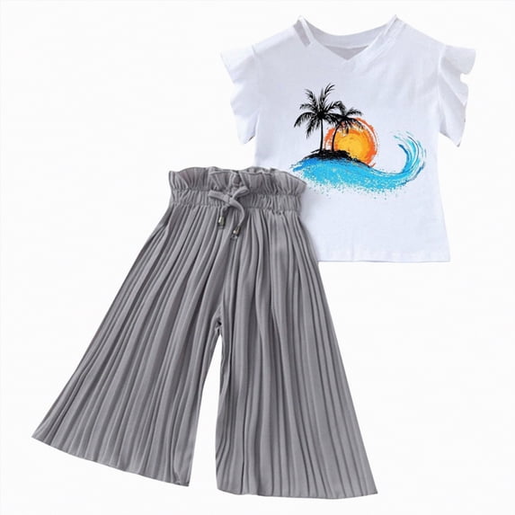 kpoplk Toddler Baby Girl Summer Fall Clothes Cute Sleeveless Tops Pant Outfits Set Infant Strap Boho Princess Outfit Size 4-5 Years,Grey
