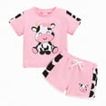 thumbnail image 1 of kpoplk Toddler Baby Girl Summer Outfit Short Sleeve T Shirt Top Casual Shorts Set Infant Newborn Clothes 6 12 18 24 Month 9-12 Months,Pink, 1 of 6