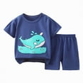 thumbnail image 1 of kpoplk Toddler Boy Dinosaur Print Short Sleeve T-Shirt Elastic Waist Cargo Shorts 2pcs Outfits 4T(Blue,3-4 Y), 1 of 4
