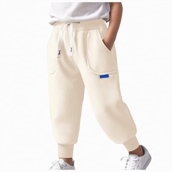 kpoplk Toddler Boy Sweatpant Joggers Pants Cinched Hem Athletic Jogging Sweat Pant(Beige,11-12 Y)