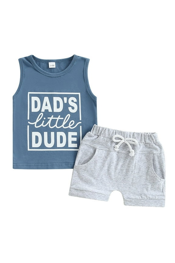 Toddler Boys 2 PCS Tank Top and Shorts Set Cotton Sleeveless Shirts and Shorts Summer Outfits(Blue,12-18 M)