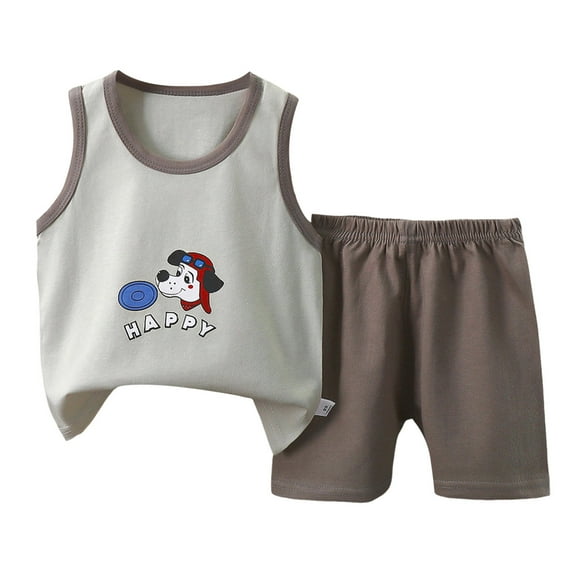 kpoplk Toddler Boys Shorts Set Seaside Printed T-Shirt+Shorts 2Pcs Little Boy Outfits Summer Clothes Suit(Light Gray,5-6 Y)