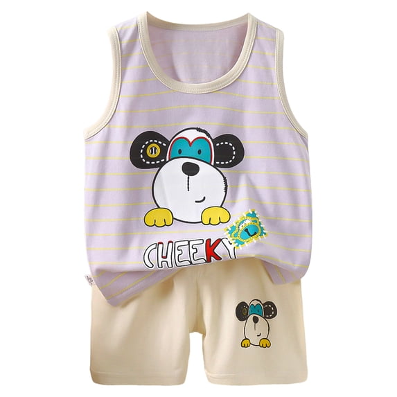 kpoplk Toddler Boys Summer Clothing Sets Striped Sleeveless Tank Top Casual Shorts Lightweight Cotton(Light Gray,90.00)
