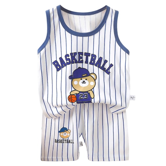 kpoplk Toddler Boys Summer Clothing Sets Striped Sleeveless Tank Top Casual Shorts Lightweight Cotton(Navy,90.00)