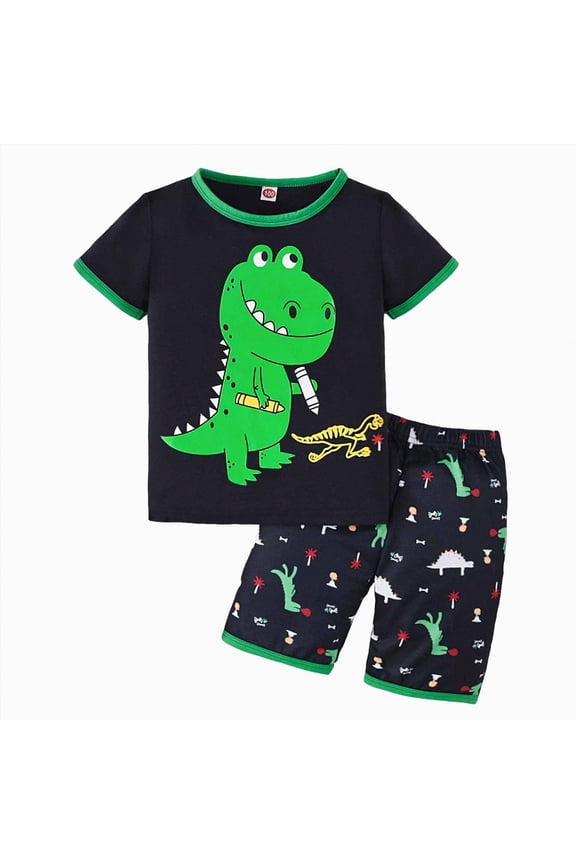 Toddler Boys Summer Outfits 2Pcs Color Block Short Sleeve T-Shirt and Solid Shorts Set(Navy,3-4 Y)