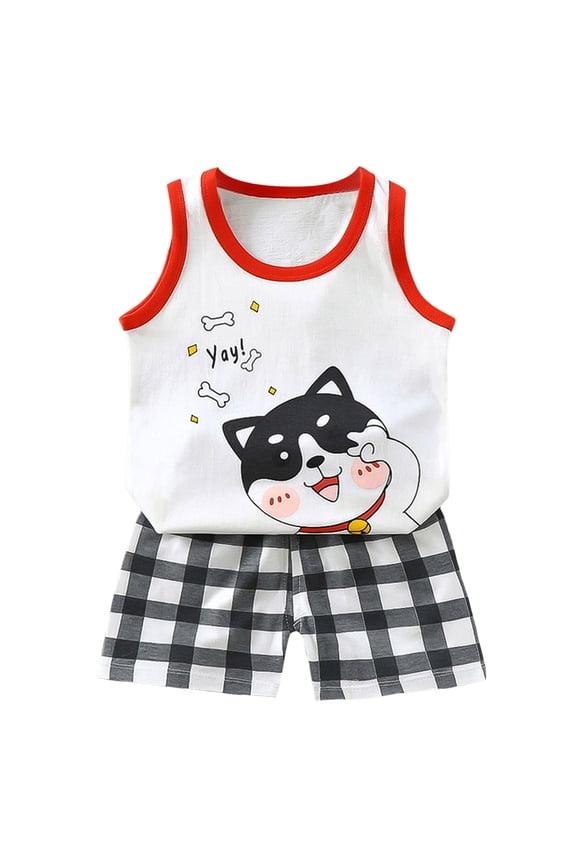 Toddler Boys Summer Outfits Sleeveless Solid Color T-Shirt Shorts Set Boy 2 Piece Clothes(Red,9-18 M)