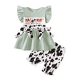 thumbnail image 1 of kpoplk Toddler Girl Clothes Baby Summer Outfits Daisy Print Sleeveless Smocked Camisole Linen Shorts 12 18 24 Month 3T 4T Size 6-12 Months,Green, 1 of 9