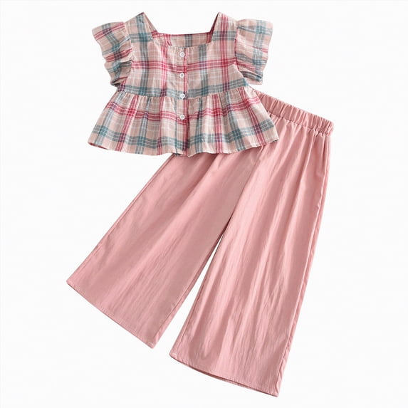 kpoplk Toddler Girl Clothes Girls Summer Outfits 2-Piece Cute Ruffled Sleeves Top Floral Bow Print Short Spring Set 1-5T Size 2-3 Years,Watermelon Red