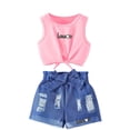 thumbnail image 1 of kpoplk Toddler Girl Clothes Spring Summer Cute Bowknot Sleeveless Top+Shorts 1-5T Casual Clothes Outfit Set Size 9-10 Years,Pink, 1 of 5