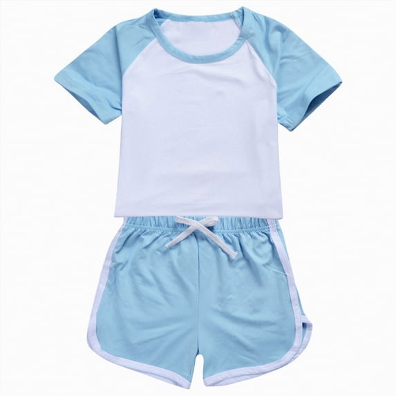 kpoplk Toddler Girl Clothes Summer Cotton Print T-Shirt and Jeans Shorts Set Casual Girls 2 Piece Outfits Sets 2T-8Y(Light Blue,5-6 Y)