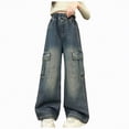 thumbnail image 1 of kpoplk Toddler Girl's Print High Waisted Jeans Denim Pants with Pockets(Dark Blue,9-10 Y), 1 of 5