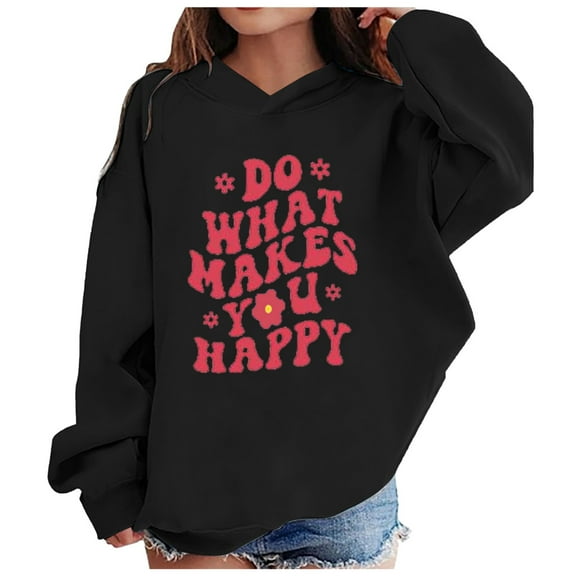 kpoplk Toddler Girls Cotton Sweatshirt Hoodie Cute Print Sweatshirts Pullover Tops G,Black