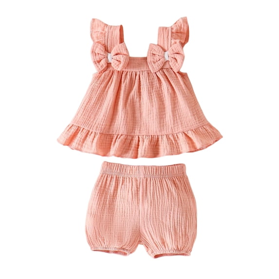 kpoplk Toddler Girls Outfit Set Graphic Ruffle Dress and Striped Legging Bike Shorts 2 Piece Summer Set Size 2-3 Years,Pink