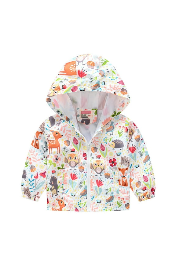 Toddler Hooded Jackets for Kids Spring Windbreaker Hooded Rain Jacket Raincoat Outwear Baby Boys Girls White A,18-24 M