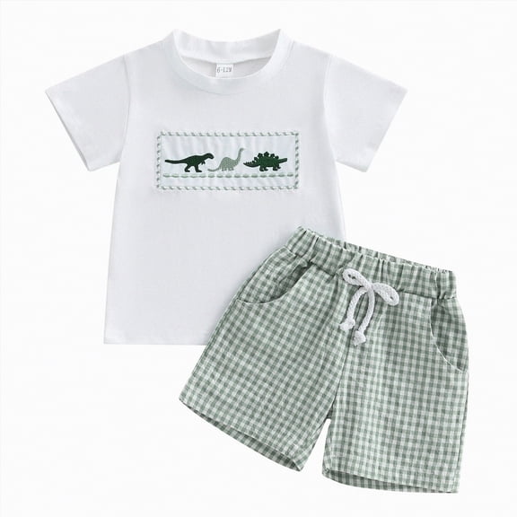 kpoplk Toddler Kid Boy Casual Clothes 2-3 Years 2Pcs Outfits Short Sleeve T-Shirt and Elastic Shorts Dinosaur(White,6-12 M)
