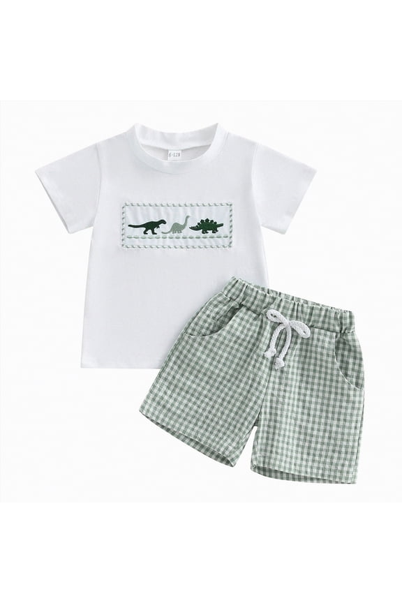 Toddler Kid Boy Casual Clothes 2-3 Years 2Pcs Outfits Short Sleeve T-Shirt and Elastic Shorts Dinosaur(White,6-12 M)