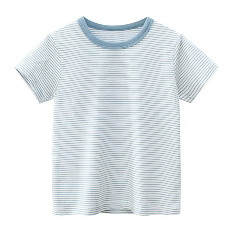 kpoplk Toddler Kids Baby Boys Girls Striped Short Sleeve Crewneck T Shirts Tops Tee Clothes For Children Soft Color Light Blue