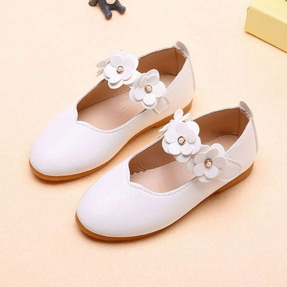 kpoplk Toddler Sneaker Girls Dance Flower Shoes Student Soft Solid Children Baby Princess Girls Single Kid Baby Shoes(White)