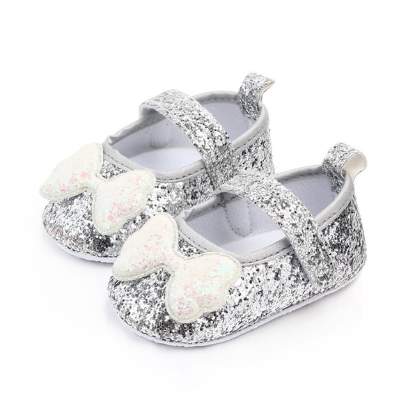 kpoplk Toddler Sneaker Girls Walking Prewalker Soft Bowknot Toddler Shoes Baby Fashion Girls Princess Baby Shoes(Silver)