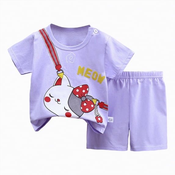 kpoplk Toddler Summer Clothes Baby Boy 2T 2 Piece Set Dinosaur Short Sleeve Tee Elastic Shorts(Purple,6-12 M)