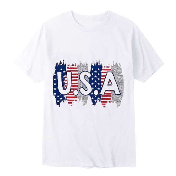 kpoplk Tshirts for Men 4th July Shirts Raglan Short Sleeve T-Shirts Graphic Tee Shirts Crew Neck Work Shirts(White,L)