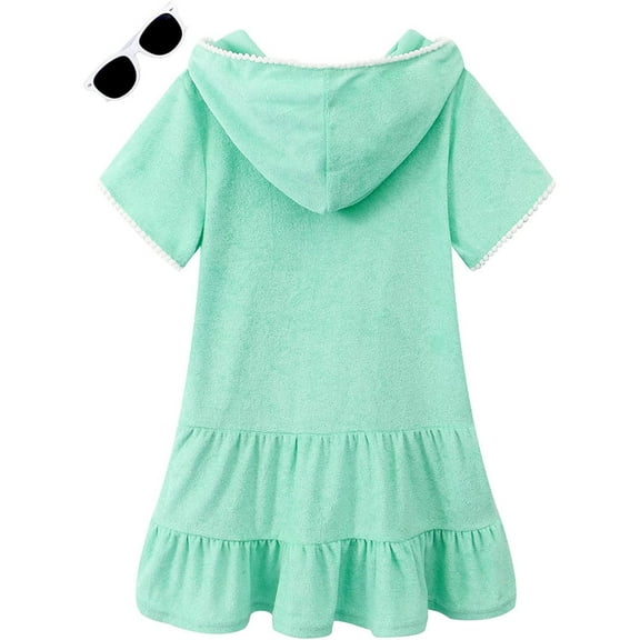 kpoplk Tutu Dresses For Toddler Girls Little Girls Swim Cover Up Kids Swimsuit Coverup Zip Up Beach Bathing Suit Hooded(Green)