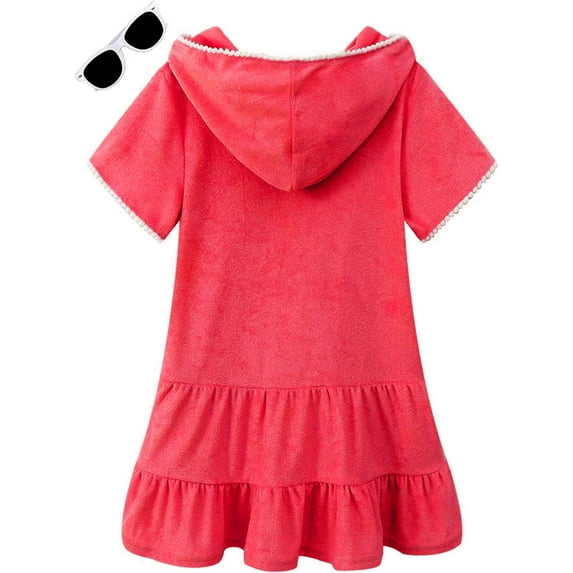 kpoplk Tutu Dresses For Toddler Girls Little Girls Swim Cover Up Kids Swimsuit Coverup Zip Up Beach Bathing Suit Hooded(Hot Pink)