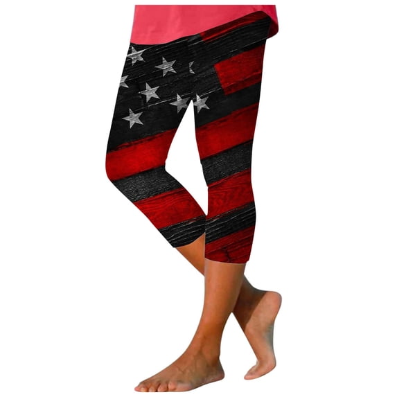 kpoplk USA Flag 4th of July Memorial Day Workout Capri Leggings for Women High Waist 4th of July Compression Tights Sport(Dark Gray,S)