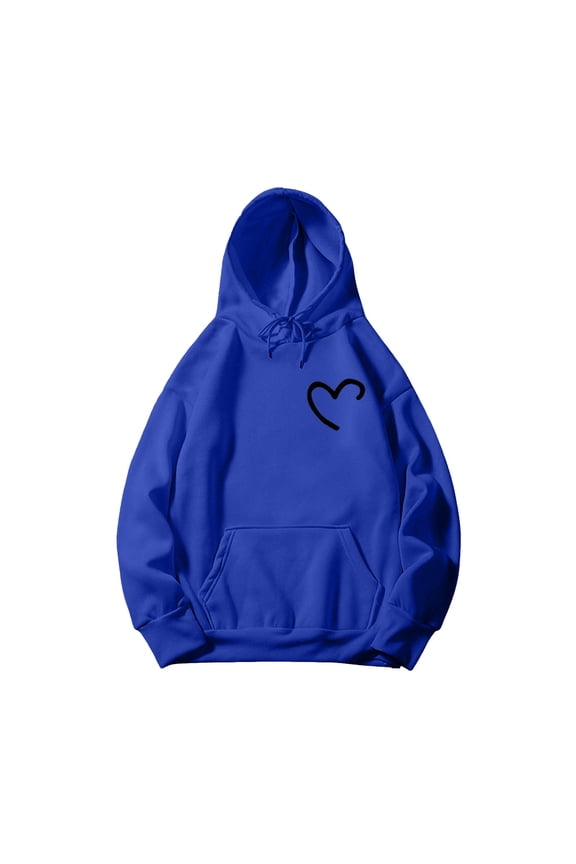 Women Hoodies Casual Pullover Long Sleeve Sweatshirt Kangaroo Pocket Drop Shoulder Sweater(Blue,S)