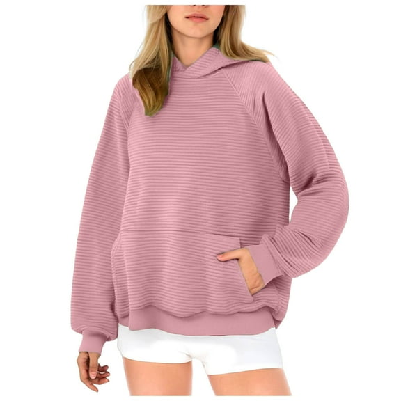 kpoplk Women Oversized Loose Drawstring Color Block Long Sleeve Side Split Hoodies Sweatshirt Pullover with Kangaroo Pocket(Red,M)