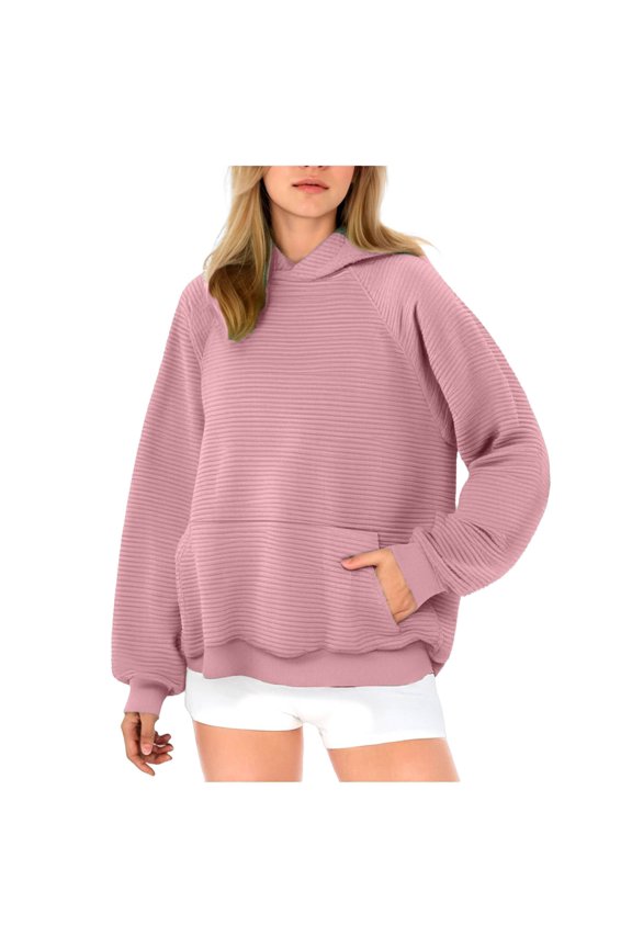 Women Oversized Loose Drawstring Color Block Long Sleeve Side Split Hoodies Sweatshirt Pullover with Kangaroo Pocket(Red,M)