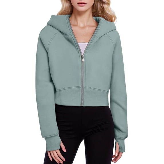 kpoplk Women's Cute Hoodies Teen Girl Fall Jacket Sweatshirts Casual Drawstring Zip up Y2K Hoodie with Pocket(Green,M)