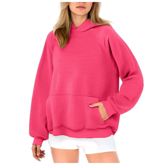 kpoplk Women's Graphic Hoodies Print Drawstring Long Sleeve Pocket Sweatshirt Pullover Tops(Hot Pink,S)