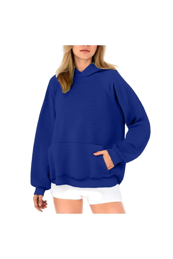 Women's Letter Graphic Print Long Sleeve Drawstring Hoodie Sweatshirt(Blue,M)