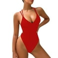 thumbnail image 1 of kpoplk Women's One Piece Swimsuit Sports Adjustable Strap Bathing Suit Color Block Ribbed High Cut Swimsuits Red,L, 1 of 7