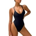 thumbnail image 1 of kpoplk Women's One Piece Swimsuit Tummy Control Deep V Neck Double Straps Crisscross Back Tie Bathing Suit Black,S, 1 of 7